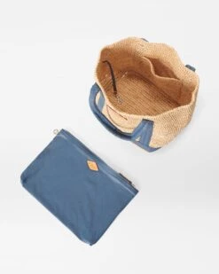 Raffia With Denim Small Raffia Tote -Best Bags Store 1471N1931 A3