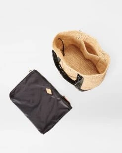 Raffia/Black Lacquer Small Raffia Tote -Best Bags Store 1471N1946 A3