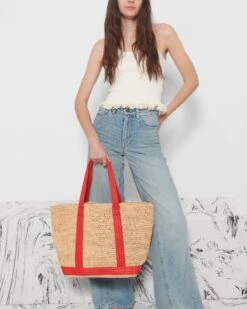 Raffia With Cherry Large Raffia Tote -Best Bags Store 1472N1930 A11