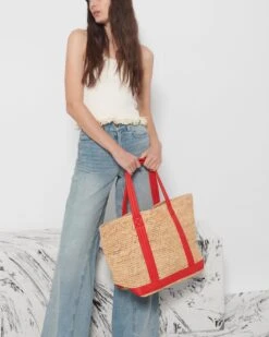 Raffia With Cherry Large Raffia Tote -Best Bags Store 1472N1930 A12