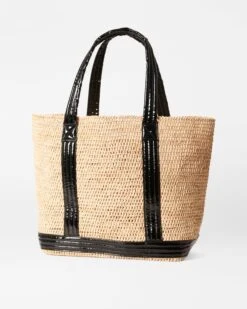 Raffia/Black Lacquer Large Raffia Tote -Best Bags Store 1472N1946 A2