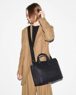 Black Medium Woven Box Tote -Best Bags Store 1495N1590 A12