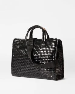 Black Lacquer Medium Woven Box Tote -Best Bags Store 1495N1742 A2