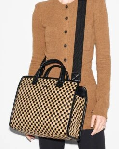 Camel & Black Medium Woven Box Tote -Best Bags Store 1495N1980 A12