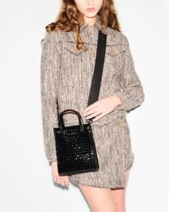 Black Lacquer Micro Woven Box Tote -Best Bags Store 1497N1742 A11