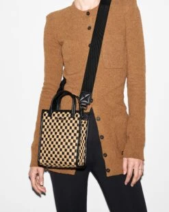 Camel & Black Micro Woven Box Tote -Best Bags Store 1497N1980 A12